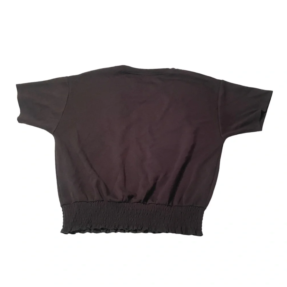Cynthia Rowley Black Short Sleeved Sweatshirt Crop Top Ruched Waist Size Medium - Picture 2 of 8